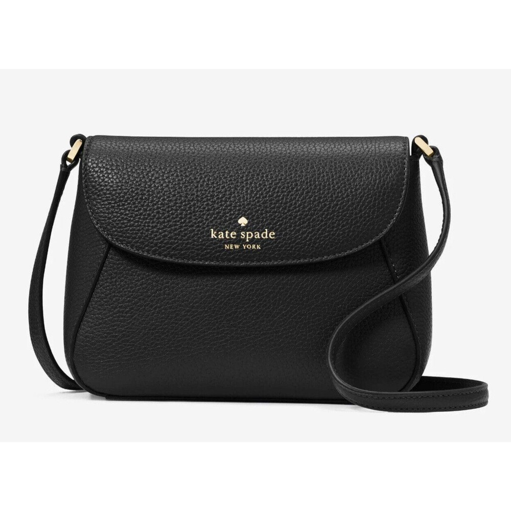 New Kate Spade Monica Mini Flap Crossbody bag Pebble Leather Black